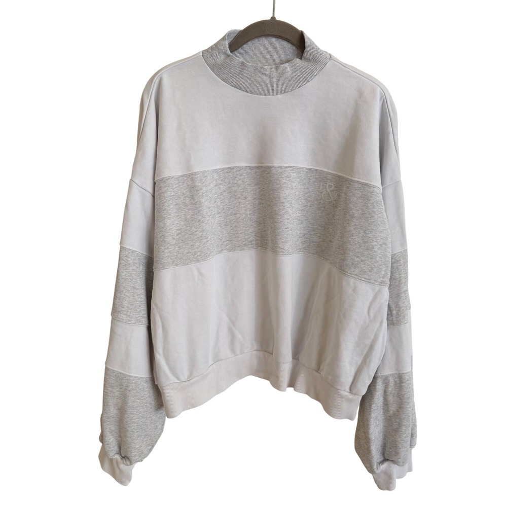 Bo+Tee Marl Grey Colorblock‎ Oversized Mock Neck Sweatshirt BT0519 Womens L/XL